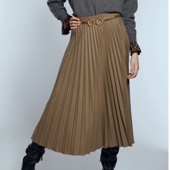Zara MIDI Pleated Check Skirt Sz: L - Picture 8 of 9